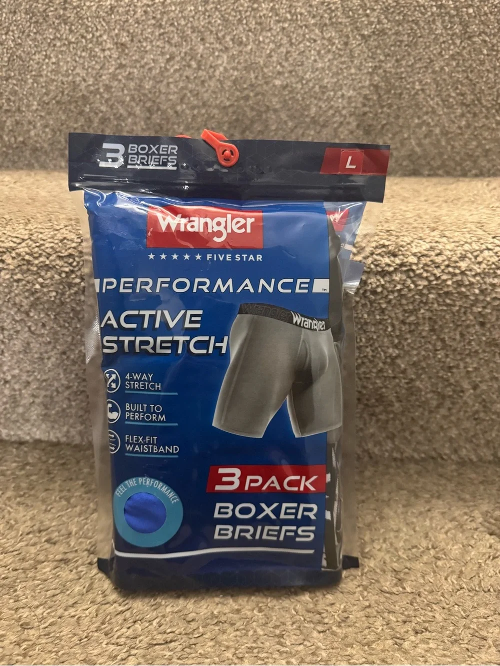 Wrangler Performance Active Stretch 3 Pack Boxer Briefs Men's Large Underwear